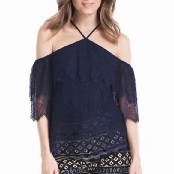White House Black Market Navy blue sexy lace top - Picture 1 of 6